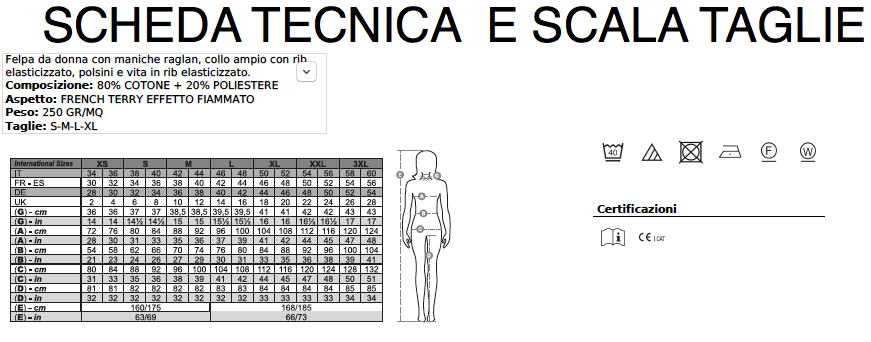 SCHEDA TECNICA E SCALA TAGLIE
