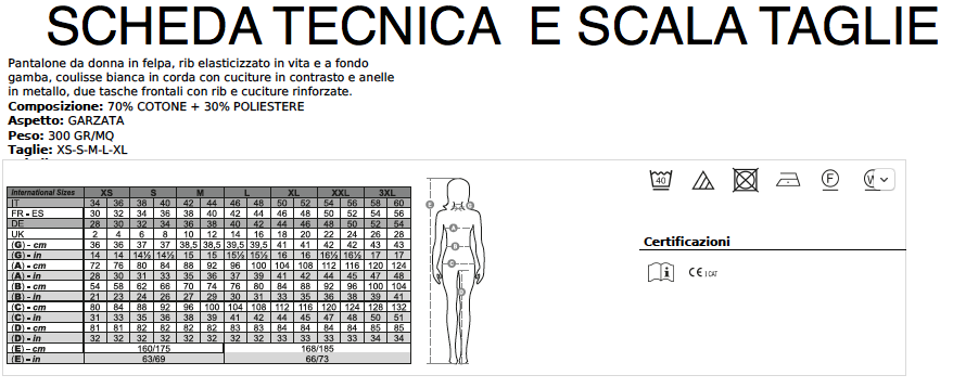 SCHEDA TECNICA E SCALA TAGLIE