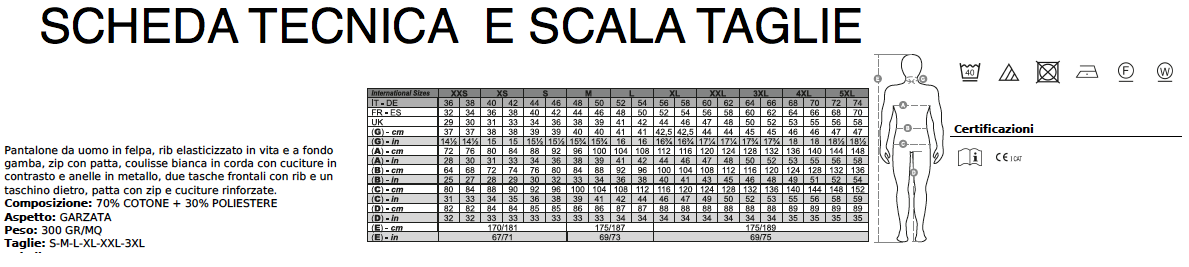 SCHEDA TECNICA E SCALA TAGLIE
