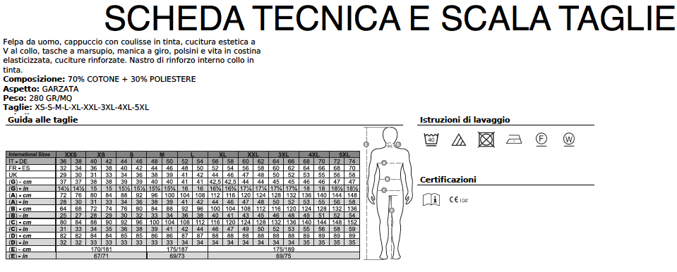 SCHEDA TECNICA E SCALA TAGLIE