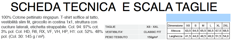 SCHEDA TECNICA E SCALA TAGLIE