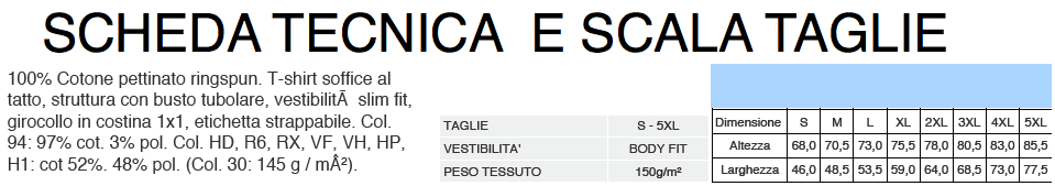 SCHEDA TECNICA E SCALA TAGLIE