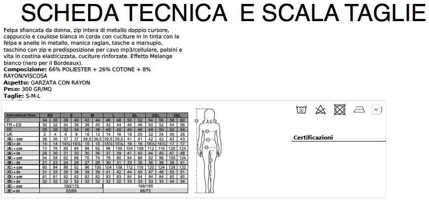 SCHEDA TECNICA E SCALA TAGLIE