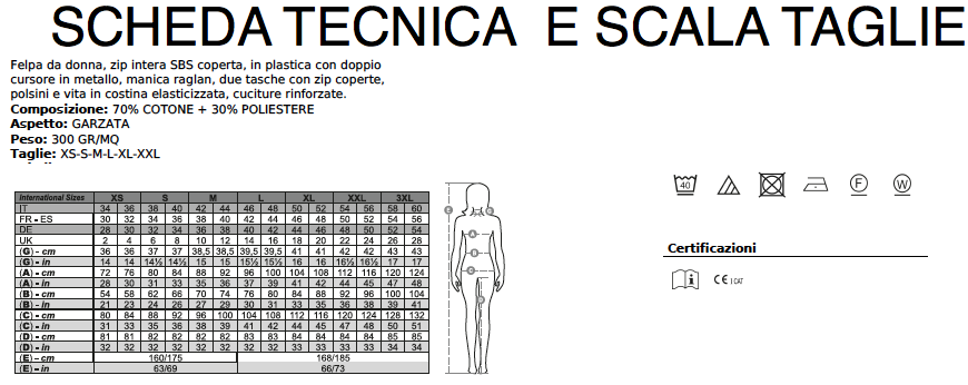 SCHEDA TECNICA E SCALA TAGLIE