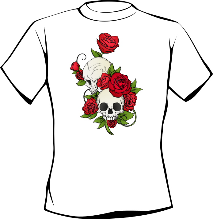 T-shirt SKULL AND ROSE FLOWERS